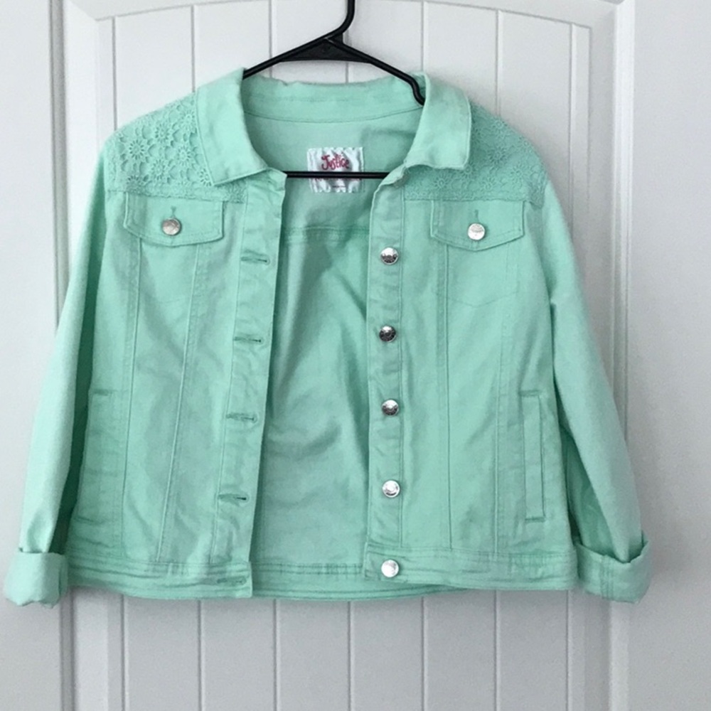 * Teal jean jacket - flower design